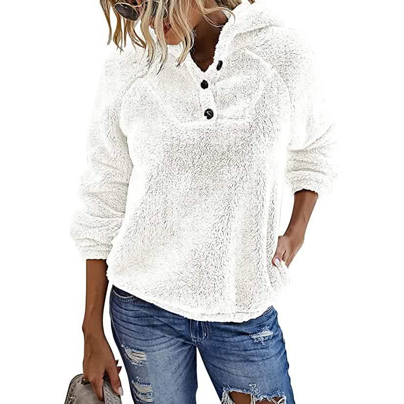 Women’s Fleece Long Sleeves Shaggy Fuzzy Pullover Hoodie DailySale