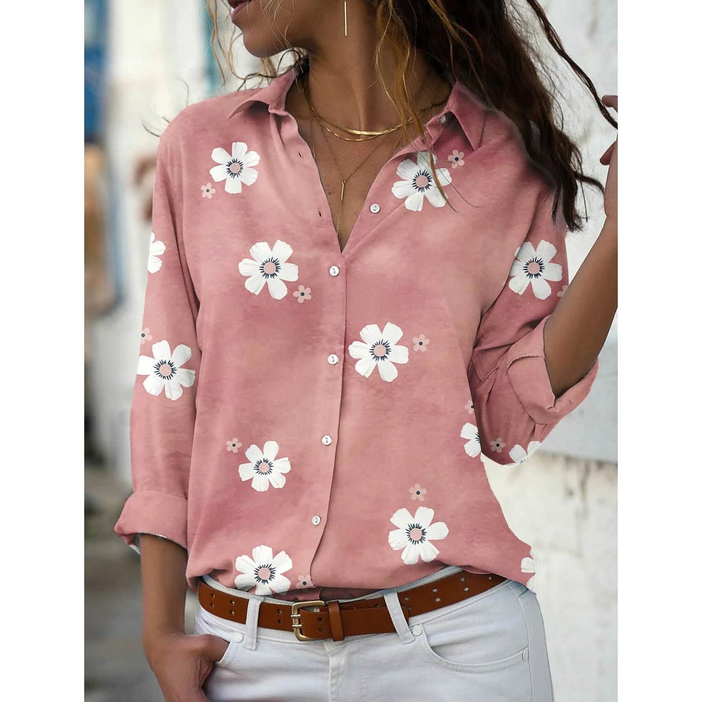 Women's Floral Button Themed Shirt Top DailySale