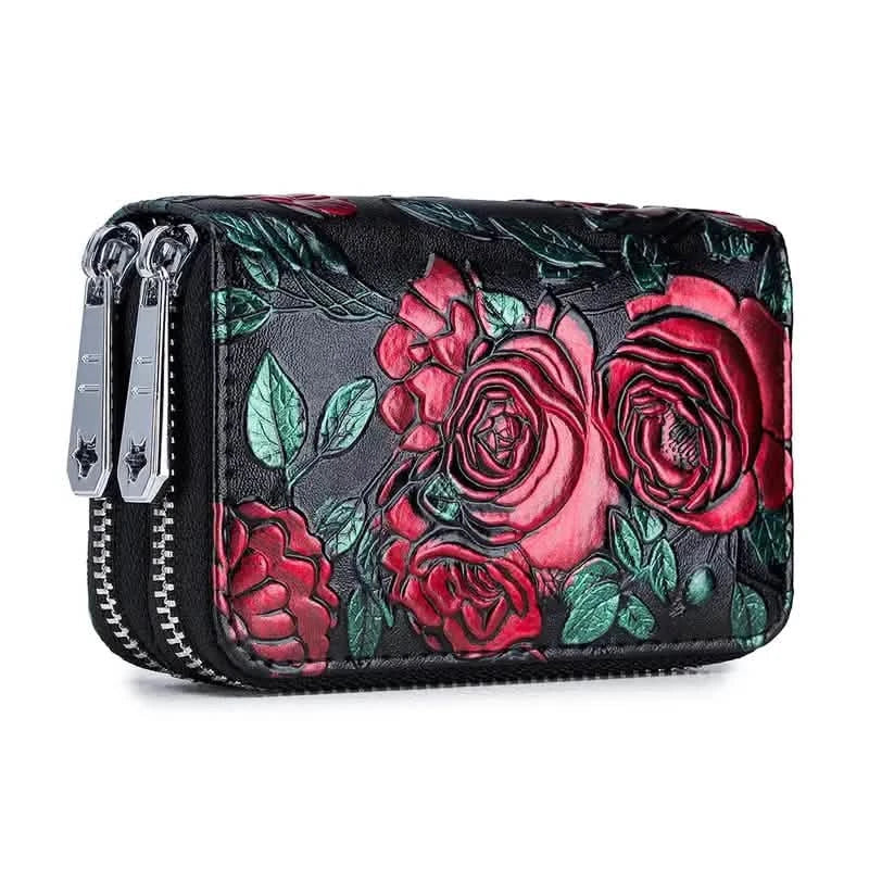 Women's Floral Faux Leather Double Zipper Card Holder and Coin Purse DailySale
