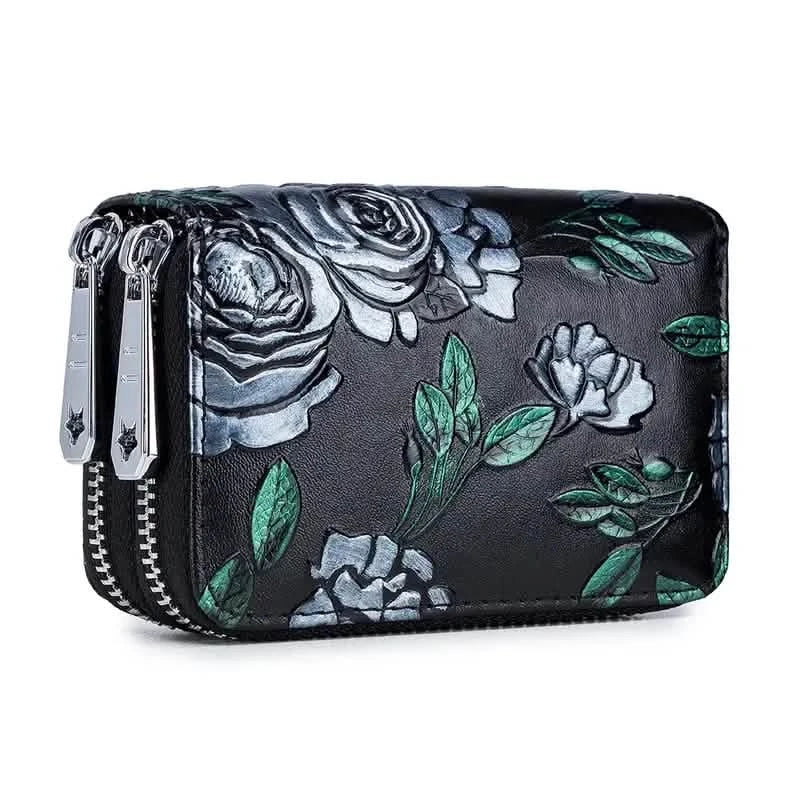 Women's Floral Faux Leather Double Zipper Card Holder and Coin Purse DailySale