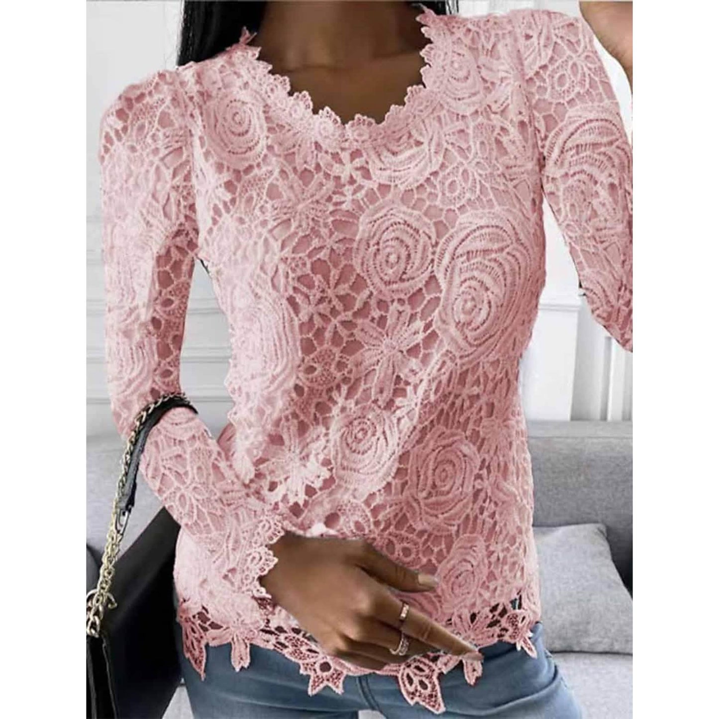 Women's Floral Lace Long Sleeve Blouse Shirt DailySale