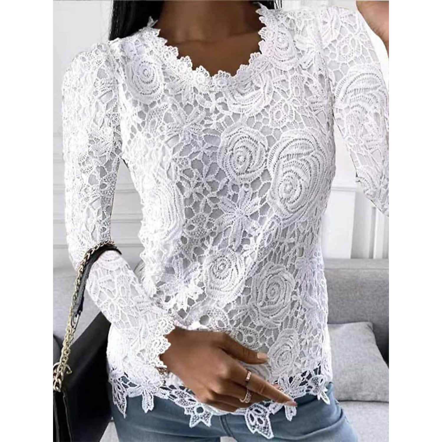 Women's Floral Lace Long Sleeve Blouse Shirt DailySale