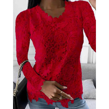 Women's Floral Lace Long Sleeve Blouse Shirt DailySale