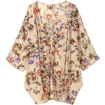 Women's Floral Print Sheer Chiffon Loose Kimono Cardigan Capes DailySale