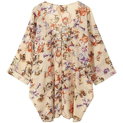 Women's Floral Print Sheer Chiffon Loose Kimono Cardigan Capes DailySale