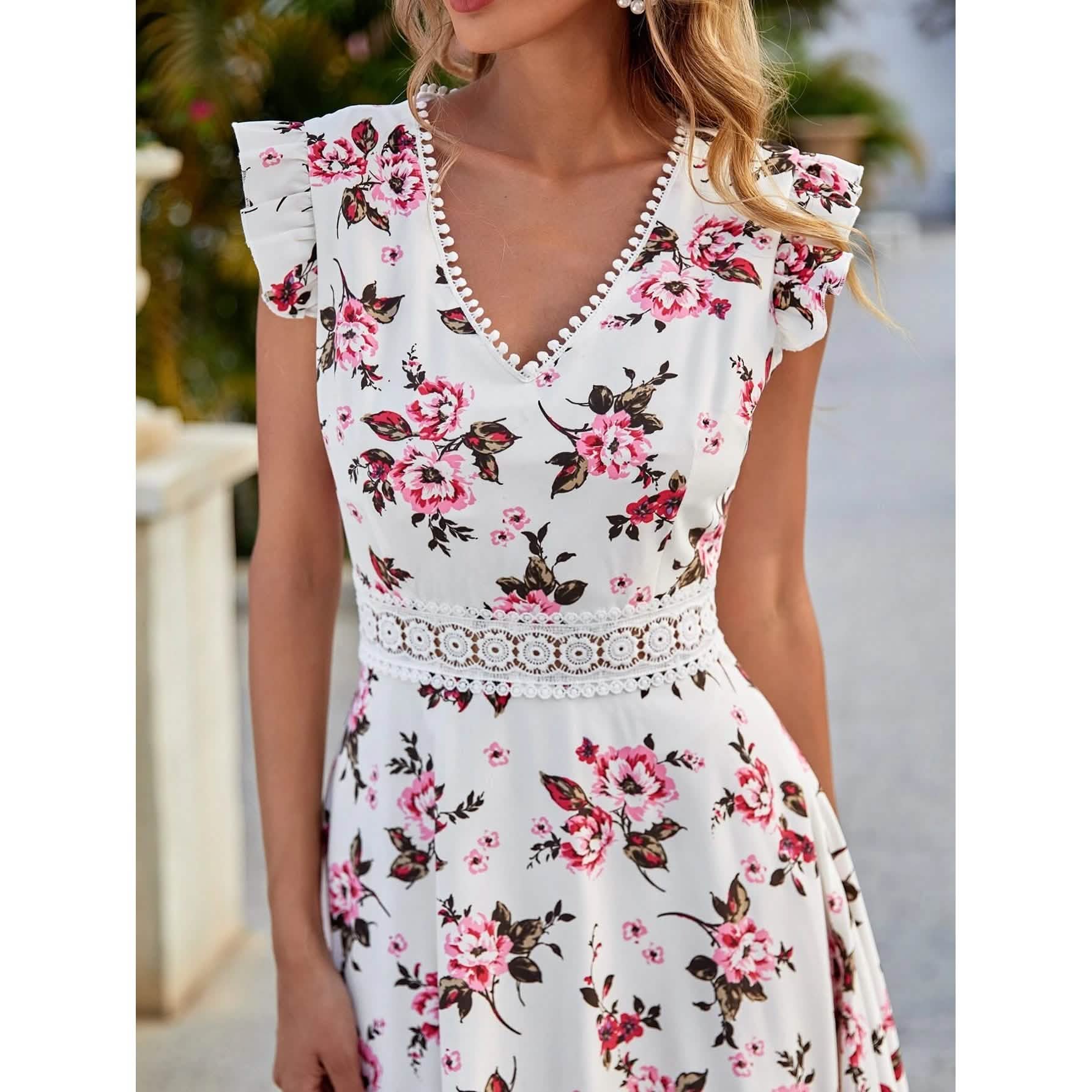 Women's Full Body Floral Print High Low Hem A-Line Dress DailySale