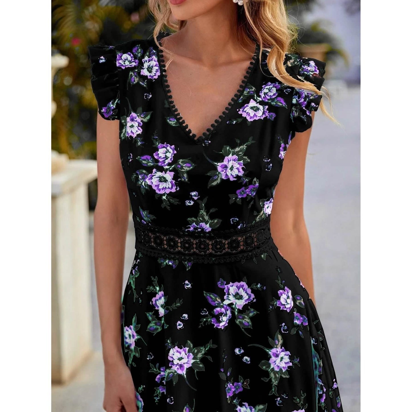 Women's Full Body Floral Print High Low Hem A-Line Dress DailySale