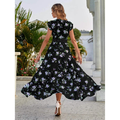 Women's Full Body Floral Print High Low Hem A-Line Dress DailySale