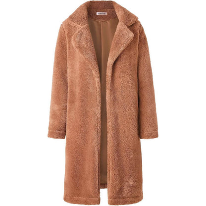 Women's Fuzzy Fleece Lapel Open Front Long Cardigan Coat DailySale