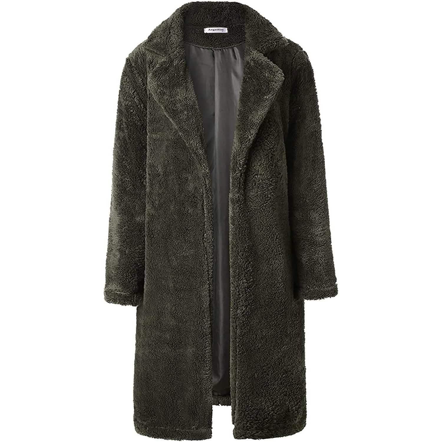 Women's Fuzzy Fleece Lapel Open Front Long Cardigan Coat DailySale
