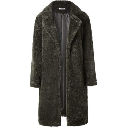 Women's Fuzzy Fleece Lapel Open Front Long Cardigan Coat DailySale