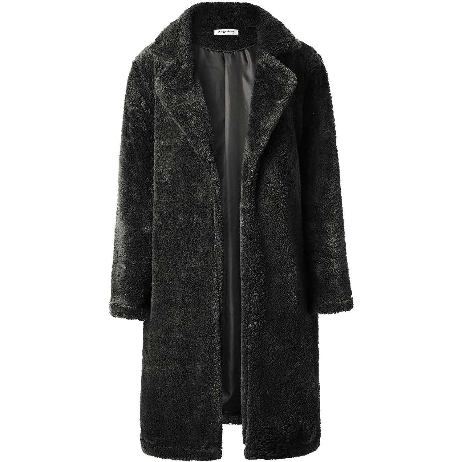 Women's Fuzzy Fleece Lapel Open Front Long Cardigan Coat DailySale