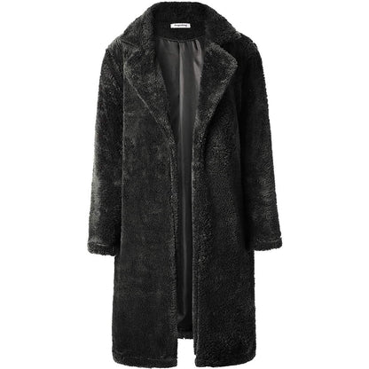 Women's Fuzzy Fleece Lapel Open Front Long Cardigan Coat DailySale