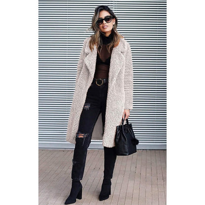Women's Fuzzy Fleece Lapel Open Front Long Cardigan Coat DailySale