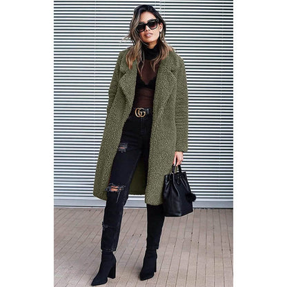 Women's Fuzzy Fleece Lapel Open Front Long Cardigan Coat DailySale