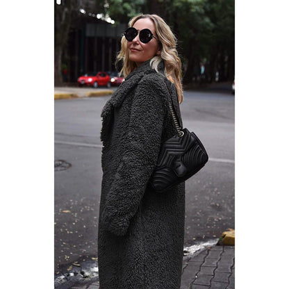 Women's Fuzzy Fleece Lapel Open Front Long Cardigan Coat DailySale