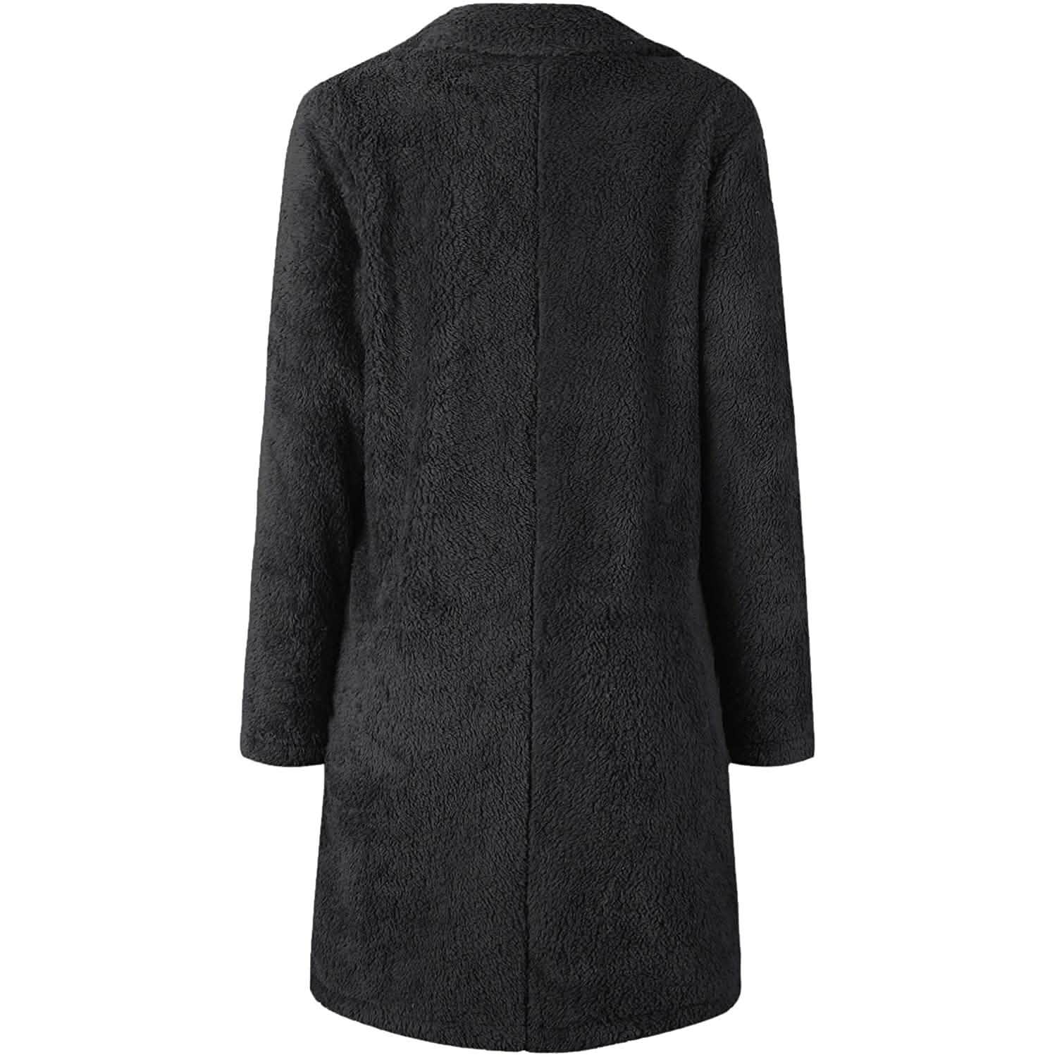 Women's Fuzzy Fleece Lapel Open Front Long Cardigan Coat DailySale