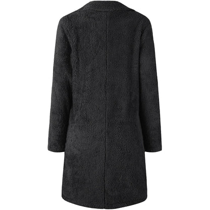 Women's Fuzzy Fleece Lapel Open Front Long Cardigan Coat DailySale