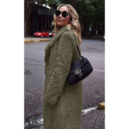 Women's Fuzzy Fleece Lapel Open Front Long Cardigan Coat DailySale