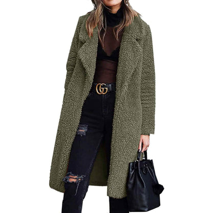 Women's Fuzzy Fleece Lapel Open Front Long Cardigan Coat DailySale