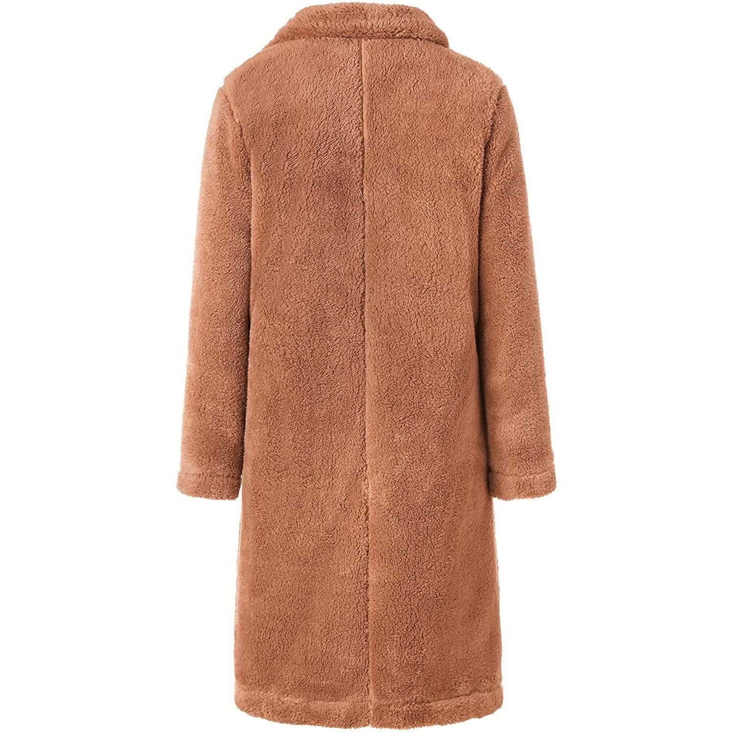 Women's Fuzzy Fleece Lapel Open Front Long Cardigan Coat DailySale