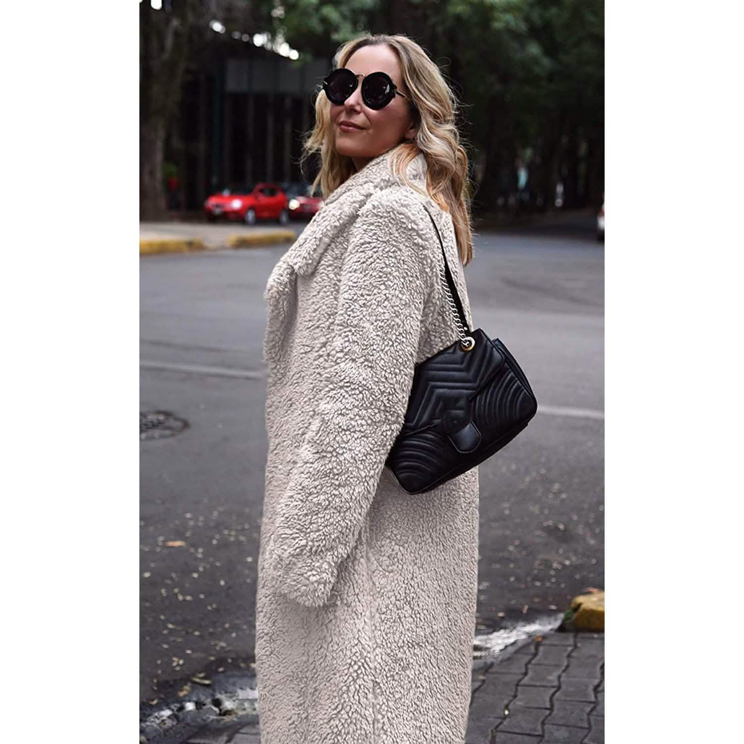 Women's Fuzzy Fleece Lapel Open Front Long Cardigan Coat DailySale