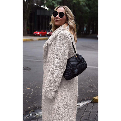 Women's Fuzzy Fleece Lapel Open Front Long Cardigan Coat DailySale