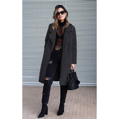 Women's Fuzzy Fleece Lapel Open Front Long Cardigan Coat DailySale