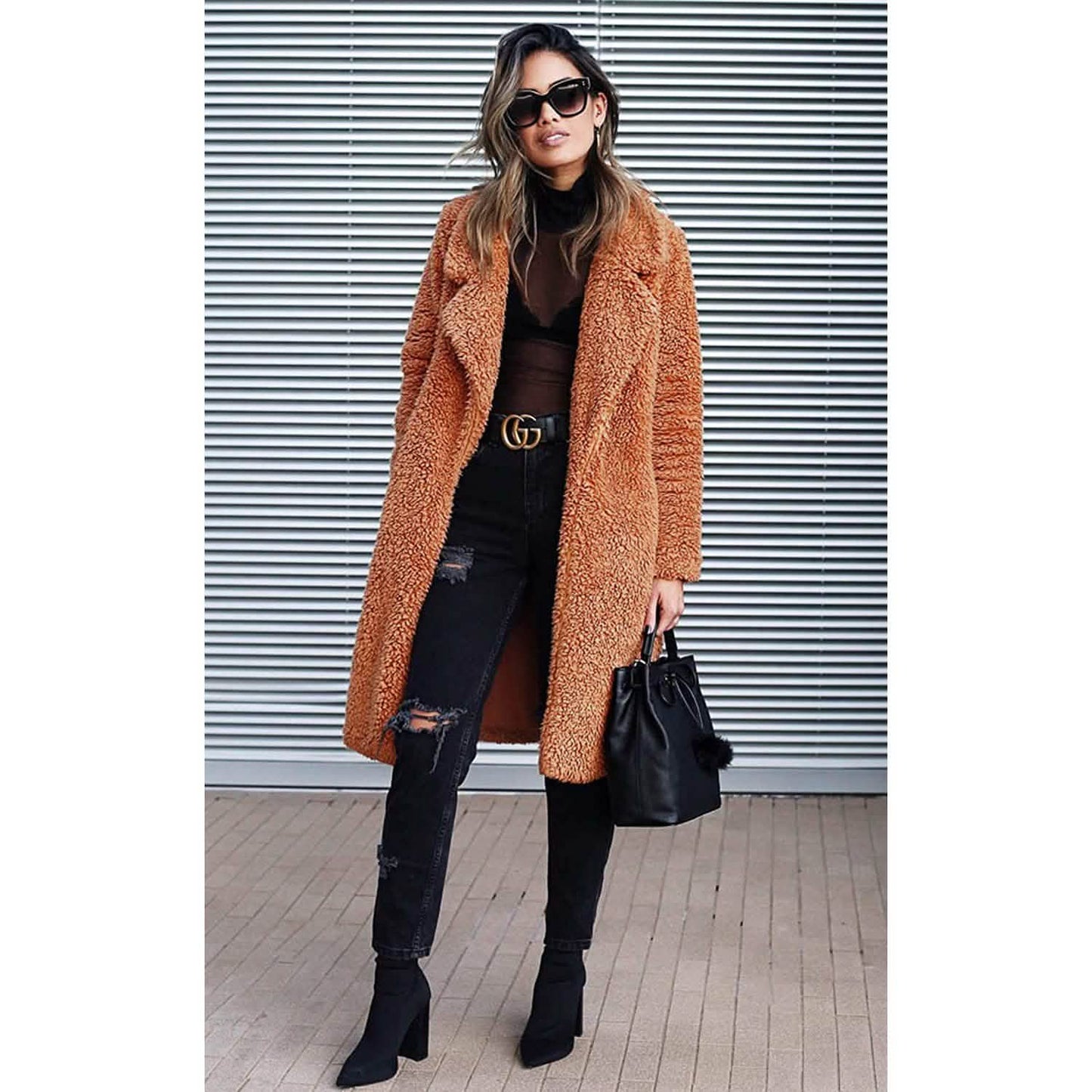 Women's Fuzzy Fleece Lapel Open Front Long Cardigan Coat DailySale