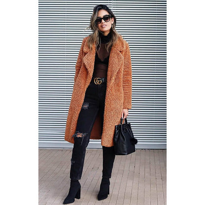 Women's Fuzzy Fleece Lapel Open Front Long Cardigan Coat DailySale