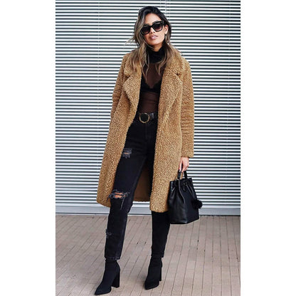 Women's Fuzzy Fleece Lapel Open Front Long Cardigan Coat DailySale