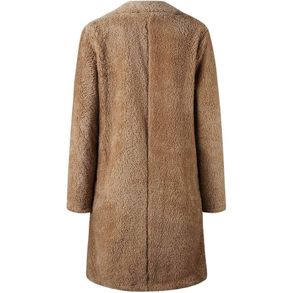 Women's Fuzzy Fleece Lapel Open Front Long Cardigan Coat DailySale