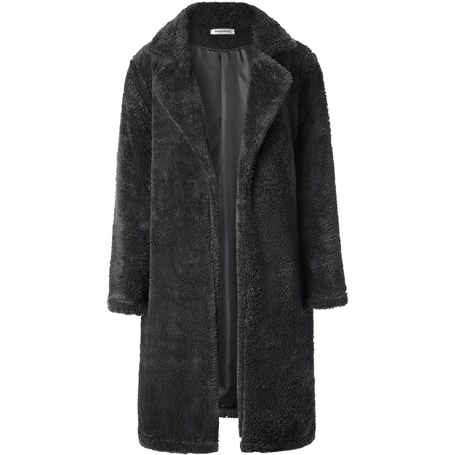 Women's Fuzzy Fleece Lapel Open Front Long Cardigan Coat DailySale