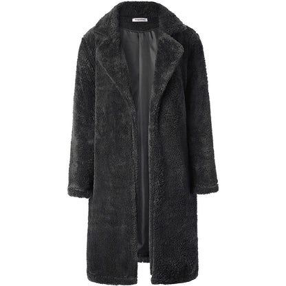 Women's Fuzzy Fleece Lapel Open Front Long Cardigan Coat DailySale