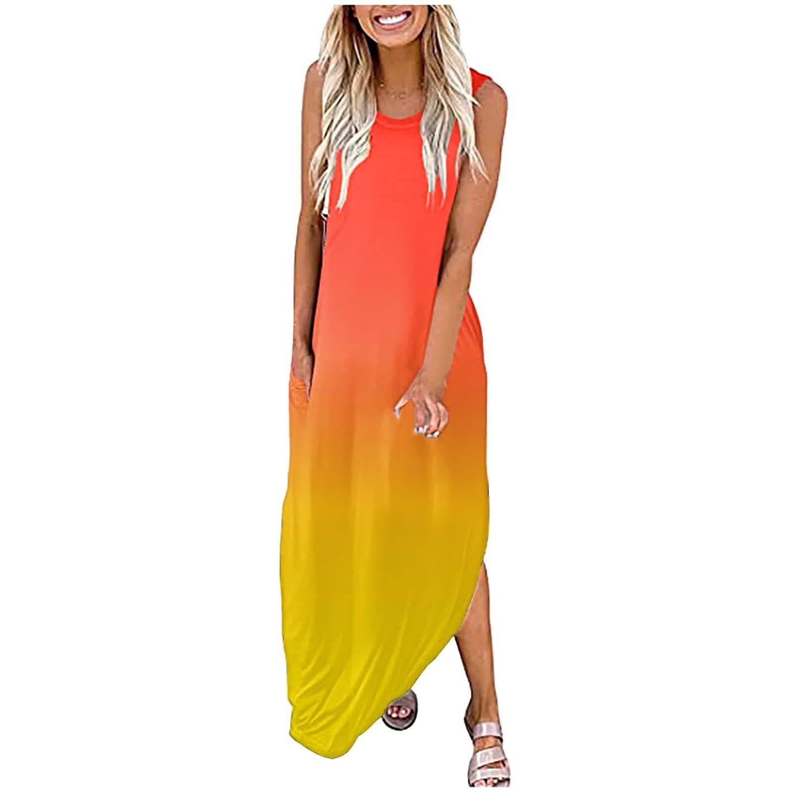 Women's Gradient Color Casual Loose Long Dress DailySale