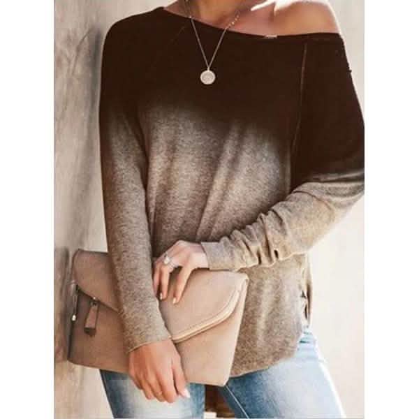 Womens Gradient Color O-neck Long Sleeves DailySale