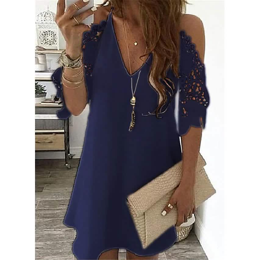 Women's Half Sleeve Solid Cutout Shift Dress DailySale