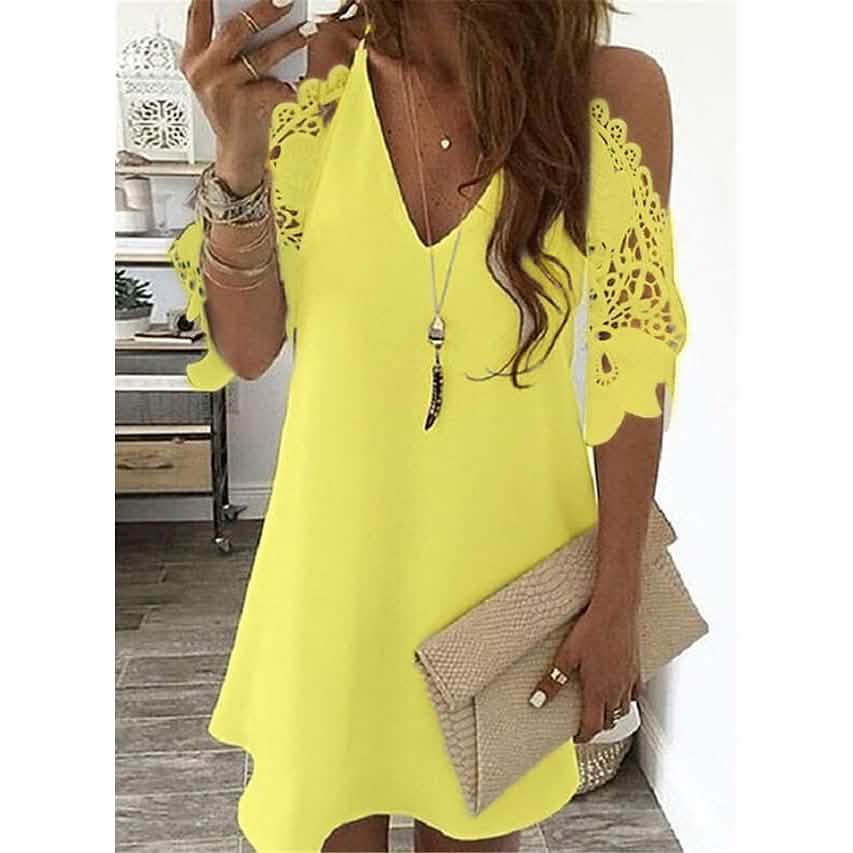 Women's Half Sleeve Solid Cutout Shift Dress DailySale