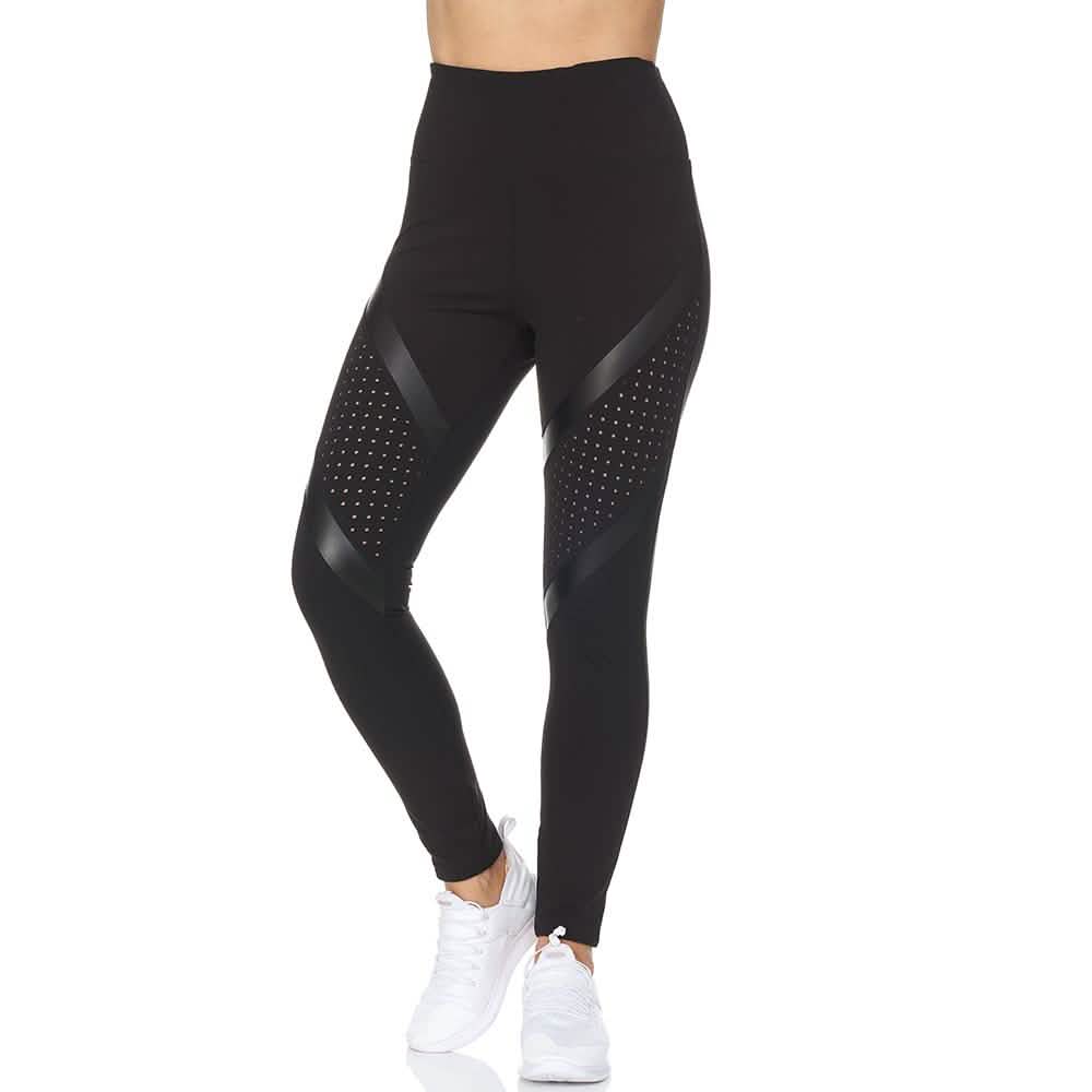 Women's High Waist Active Full Length Leggings With Lazer Cut Mesh DailySale