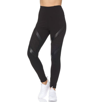 Women's High Waist Active Full Length Leggings With Lazer Cut Mesh DailySale