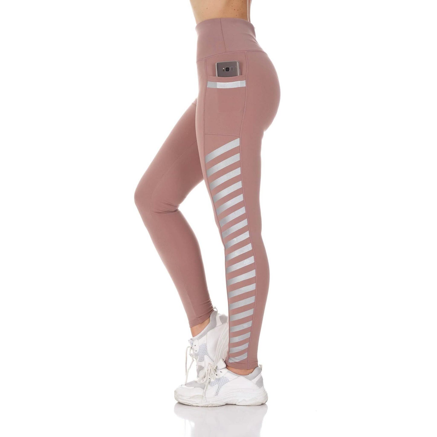Women's High Waist Active Leggings with Pocket and Foil Detail DailySale
