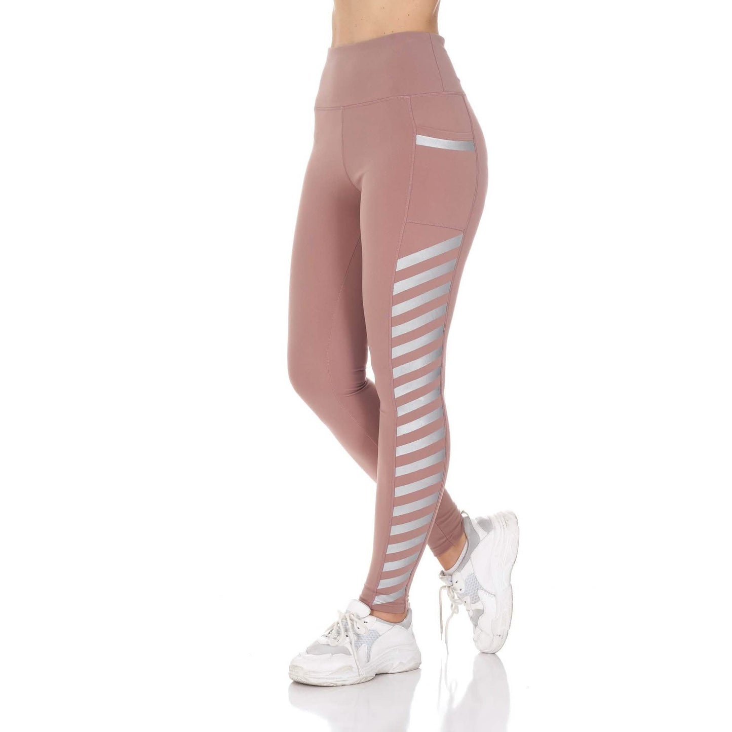 Women's High Waist Active Leggings with Pocket and Foil Detail DailySale