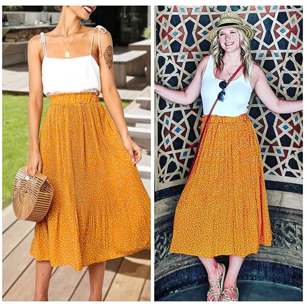 Womens High Waist Polka Dot Pleated Skirt DailySale