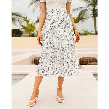 Womens High Waist Polka Dot Pleated Skirt DailySale