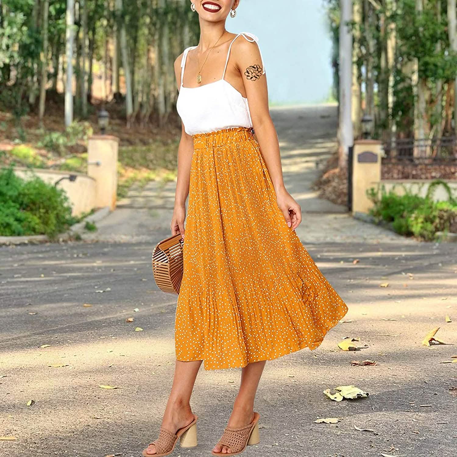 Womens High Waist Polka Dot Pleated Skirt DailySale
