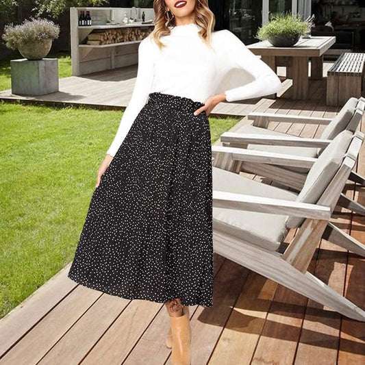 Womens High Waist Polka Dot Pleated Skirt DailySale