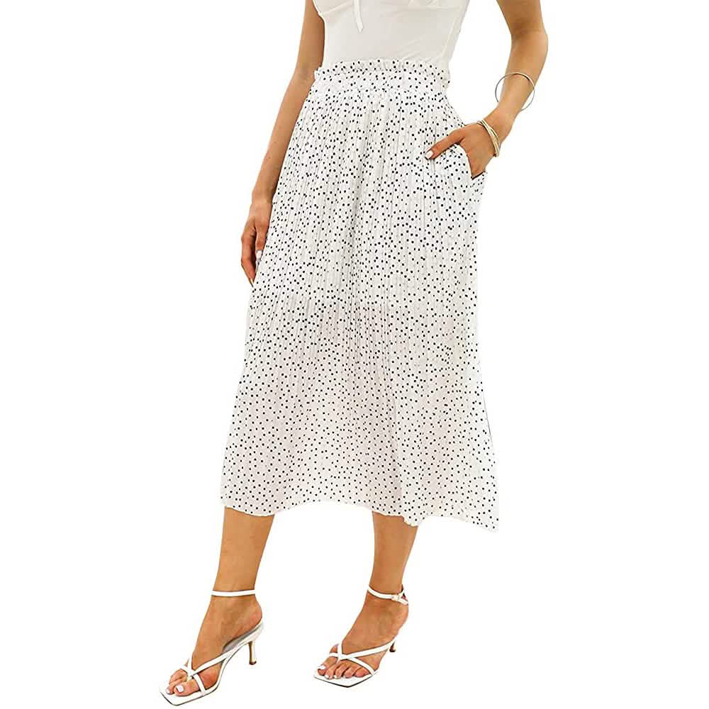Womens High Waist Polka Dot Pleated Skirt DailySale