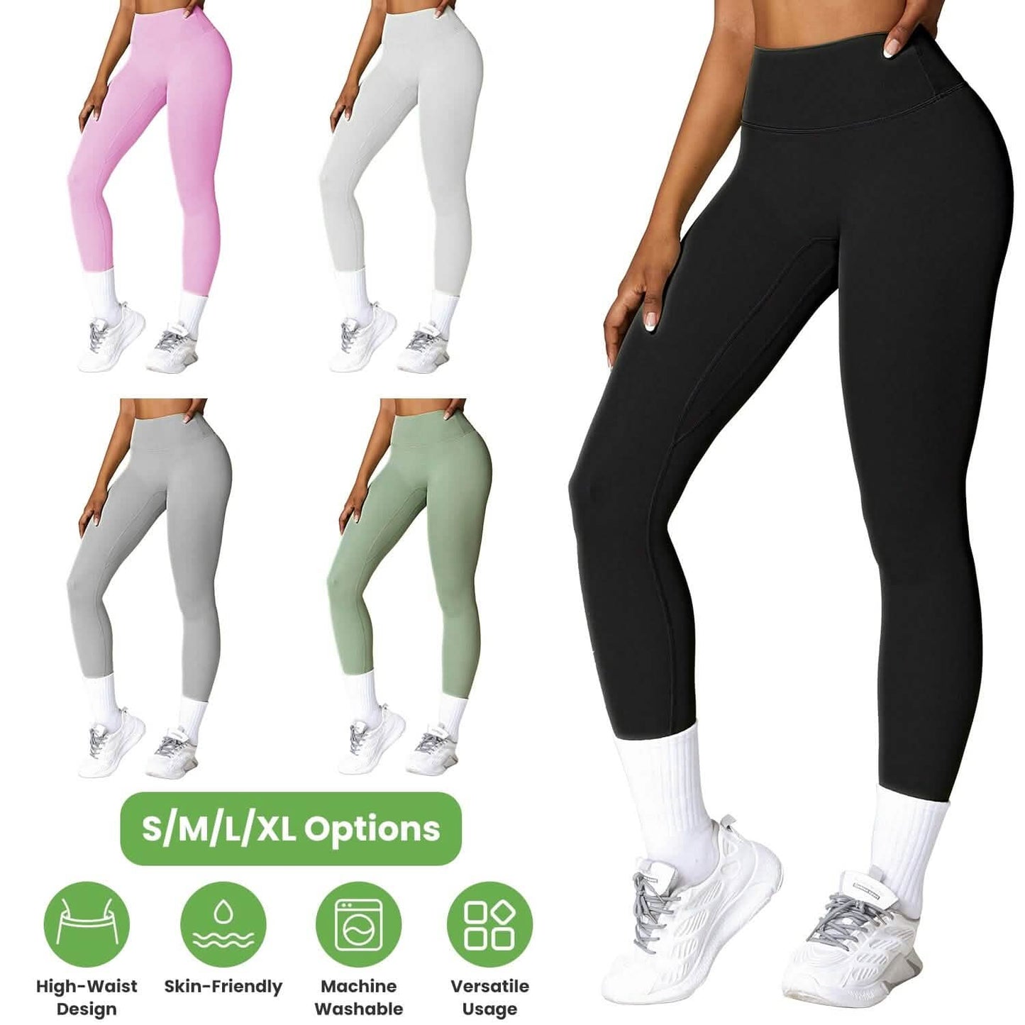 Women's High Waist Workout Leggings Tummy Control Compression with 25" Inseam No Front Seam DailySale