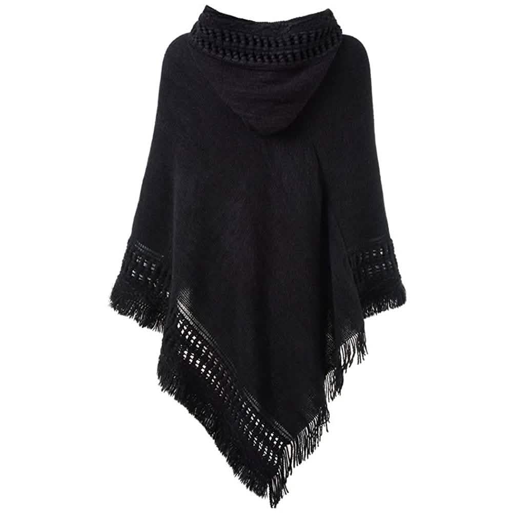 Womens Hooded Cape with Fringed Hem, Crochet Poncho Knitting Patterns DailySale