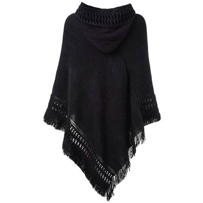 Womens Hooded Cape with Fringed Hem, Crochet Poncho Knitting Patterns DailySale